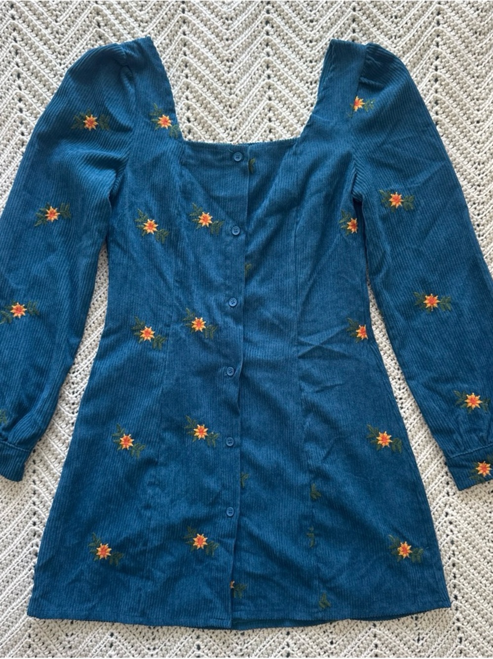 XS Corduroy Mini Dress with embroidery